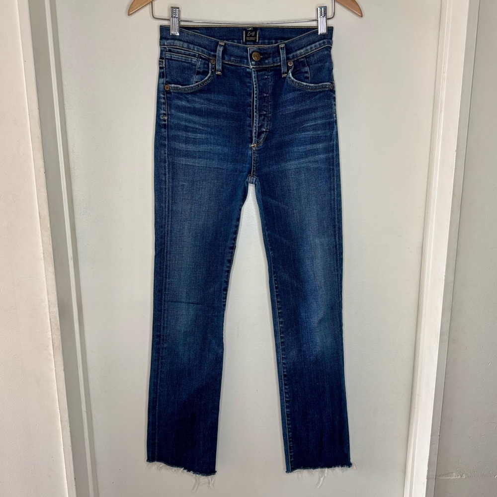 Citizens Of Humanity Straight Leg Raw Hem Dark Denim Jeans Women’s 24 2 Preppy